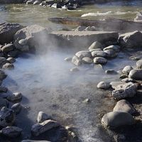 rocks piled to create a pool around a hot springs