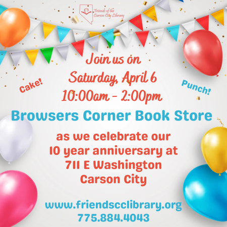 Friends of the Carson City Library, 10 Year Anniversary at Browsers Corner Book Store