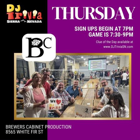 DJ Trivia, Brewers Cabinet Production Facility Thursdays