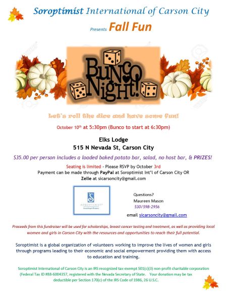 Carson City Events, Soroptimist Bunco Fundraiser