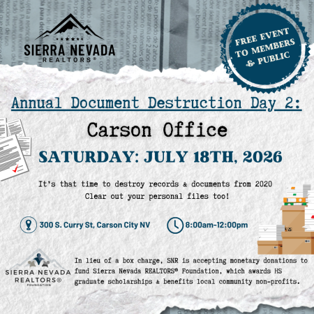 Carson City Events, Annual Document Destruction Day hosted by Sierra Nevada Realtors