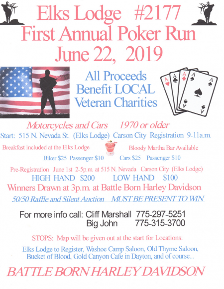 Elks Lodge #2177 Carson City, 1st Annual Poker Run by Elks Lodge #2177 Carson City