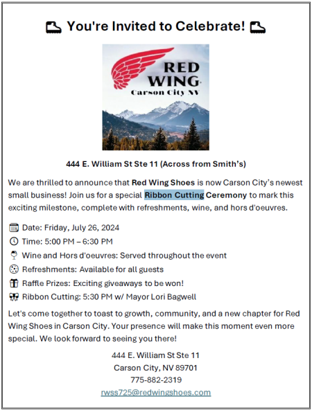 Carson City Chamber of Commerce, Ribbon Cutting Ceremony at Red Wing Shoes