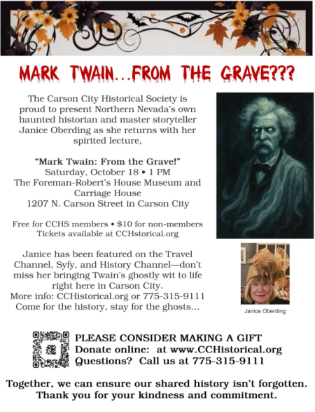 Carson City Historical Society, Mark Twain From the Grave
