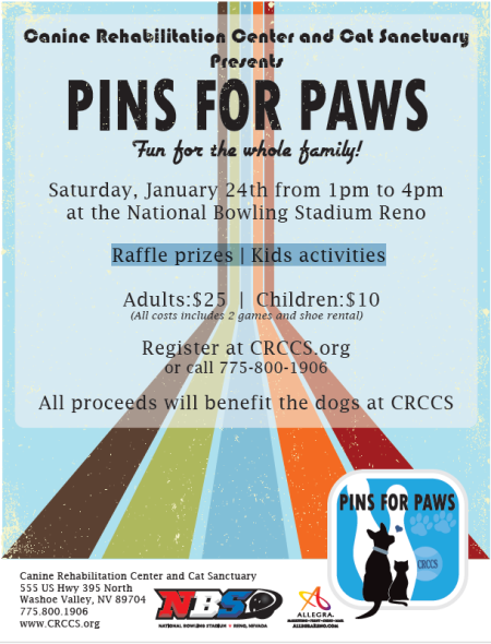 Carson City Events, Pins for Paws FUNraiser for Canine Rehabilitation Center and Cat Sanctuary
