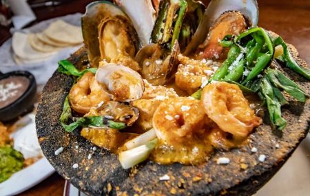 San Marcos Mexican Grill, LAVA ROCK MOLCAJETE FOR 2 (SEAFOOD)
